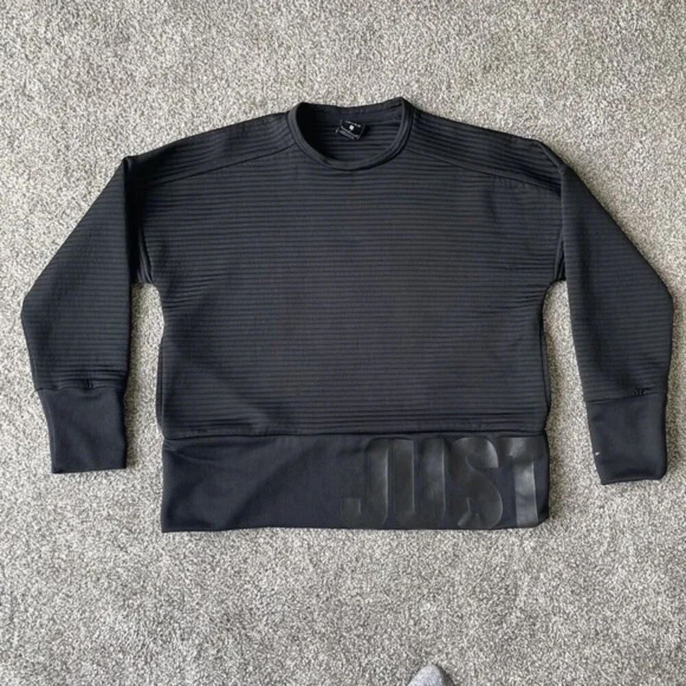 Nike Sweatshirt Womens Size Small Black Double Knit Crewneck Ribbed CD8991-010